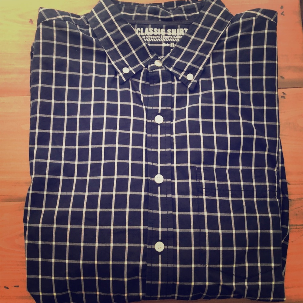Old Navy- Plaid- Navy Blue- Button Down- XL